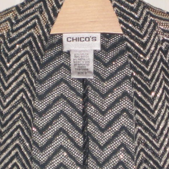 Chicos Size 2 L Open Cardigan Ruana Wrap Sweater Black Gold Metallic Excellent - Picture 4 of 10